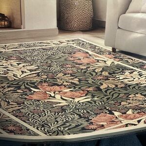 Morris & Co Bower washable area rug 8’x5’, 100% polyester, nonslip backing